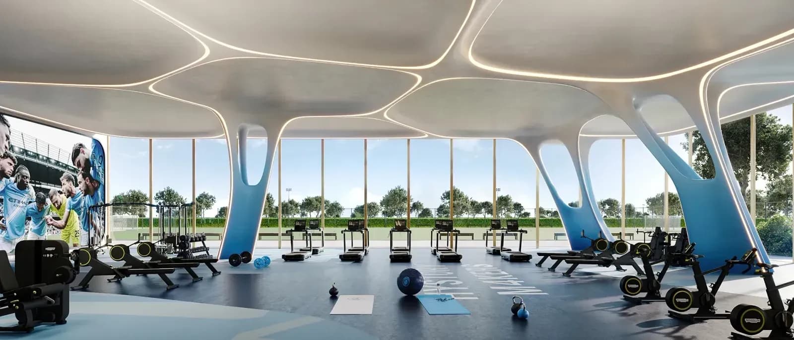 Gym and fitness center at Manchester City Yas Residences