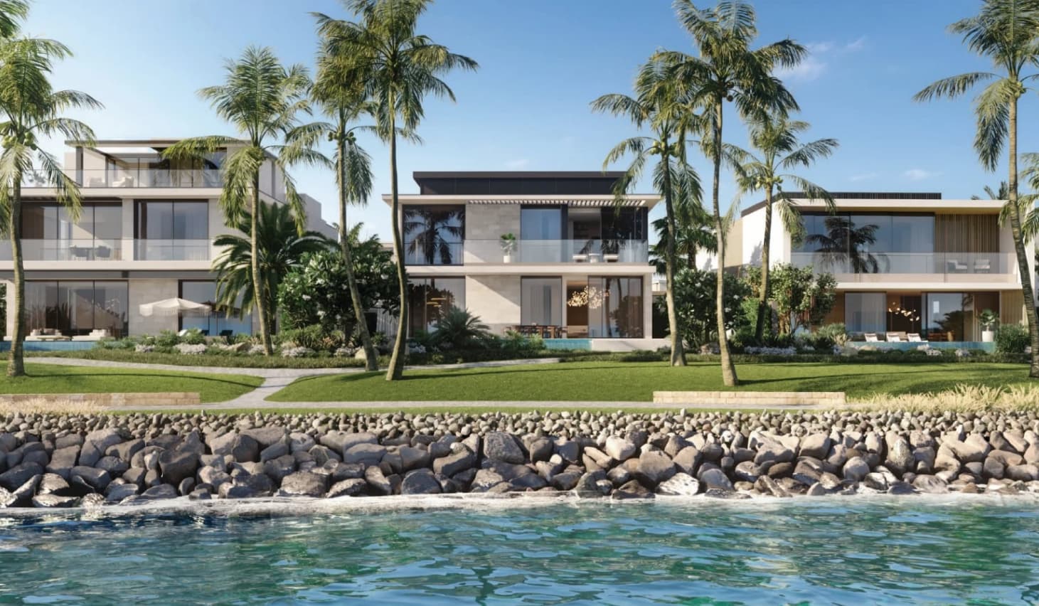 Bay Villas Dubai Islands, Landscaped green areas at Bay Villas Dubai Islands Nakheel