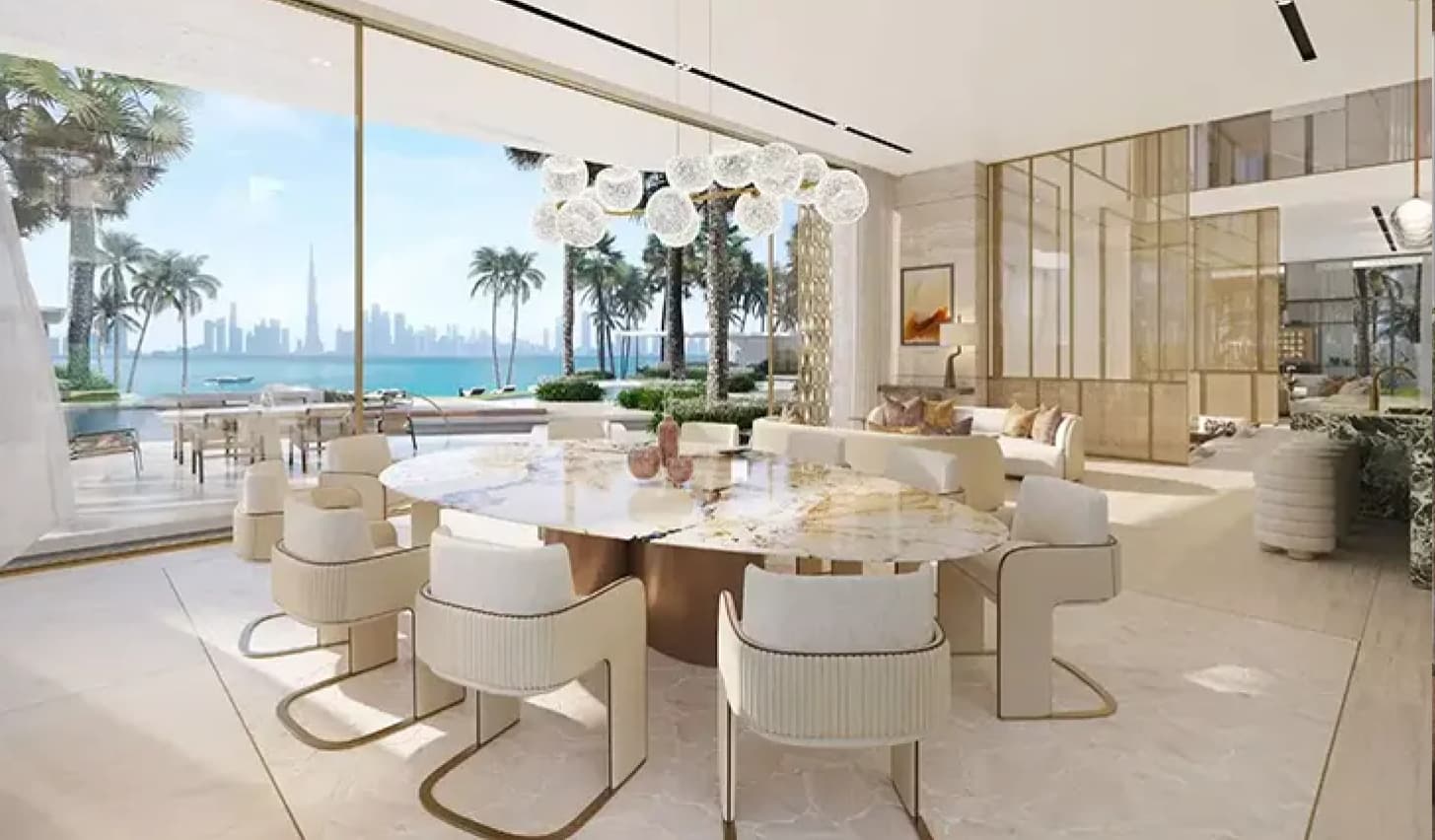 Amali Residences, Amali Residences amenity podium with swim through indoor outdoor pool overlooking Dubai Canal